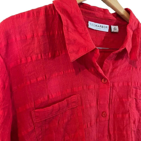 Sag Harbor NEW Red Button Up Shirt Plus 2X Stitching Details Front Pocket Thin - Picture 3 of 6